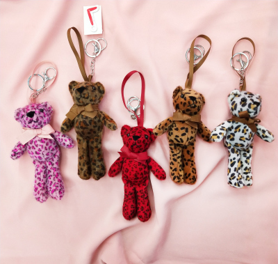 Leopard print bow bear car pendant creative jewelry key chain pendant doll pendant ornaments