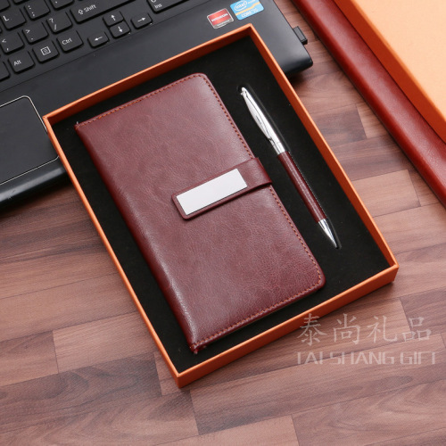 business gift set leather plus pen two-piece leather pen + notepad factory wholesale