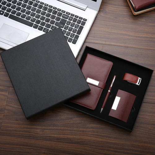 business notepad signature pen name card holder set leather u disk a6 notebook gift set u disk set