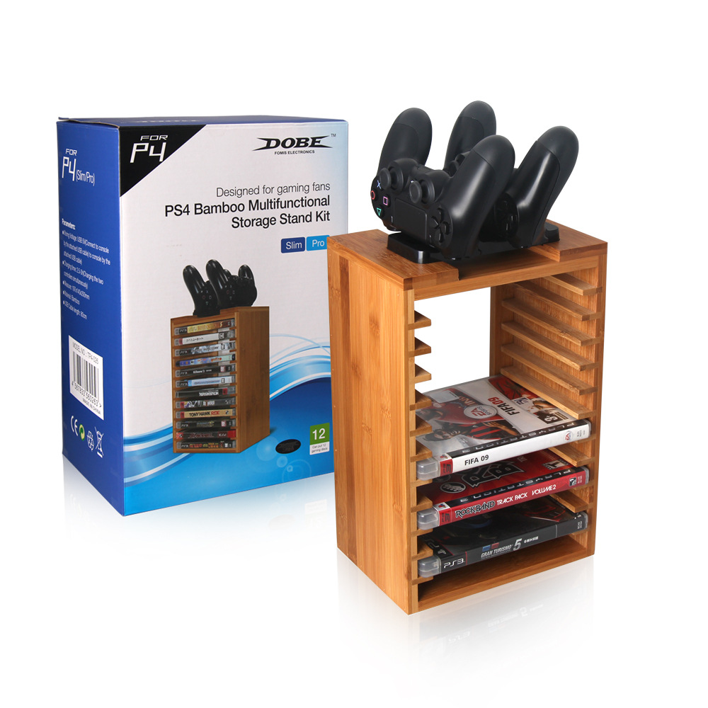 DOBE PS4 PS4SLIM游戏主机竹制多功能碟架游戏碟多功能收纳支架