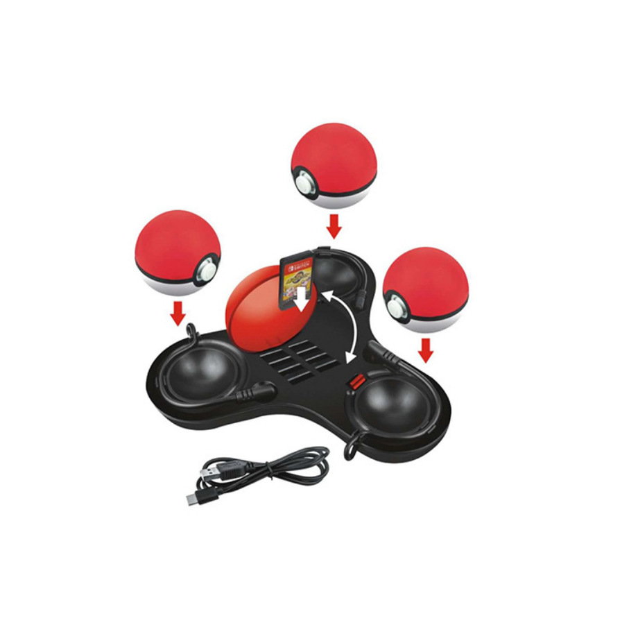 Switch精灵球三合一多功能充电底座 NS游戏卡收纳支架精灵球座充