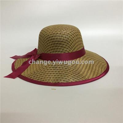 A lady's sunshade hat with a ribbon hat modeled after three straw hats