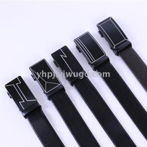 Factory Direct Sales New Men‘s Automatic Buckle Simple Style Litchi Pattern Edging Scratch-Resistant Men‘s Leather Belt