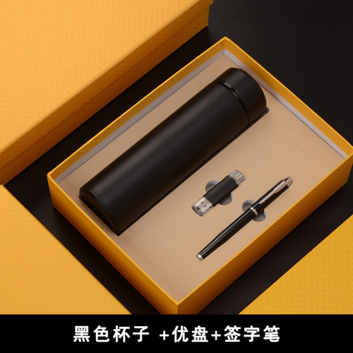 Business Gift Box Insulated Mug plus U Disk Signature Pen Set Engraved Custom Logo Lettering Customer Gift