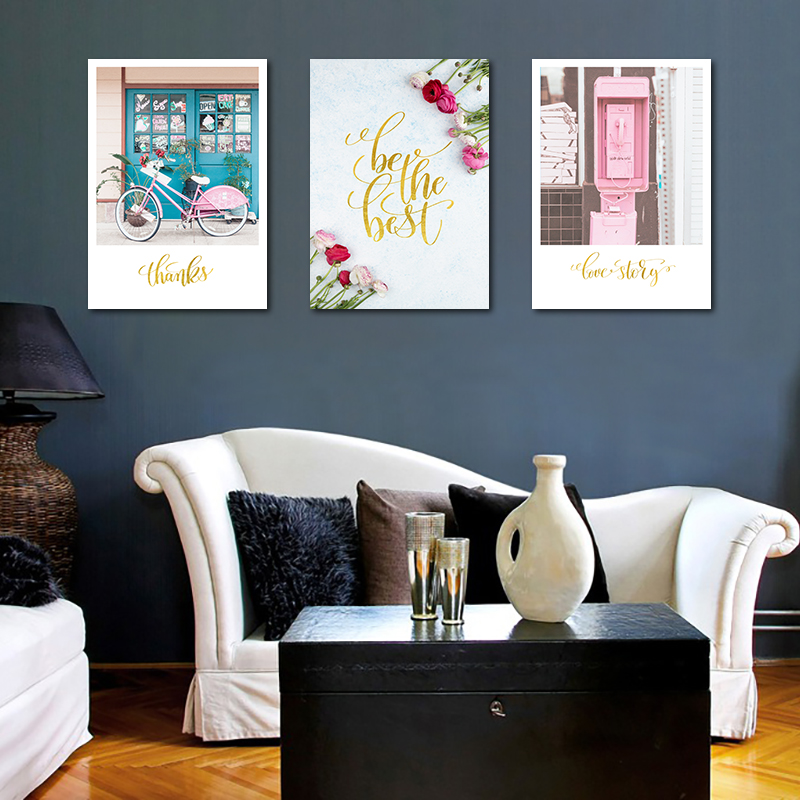 厂家直销五个包邮卧室油画客厅装饰画 北欧小清新组合套装无框画