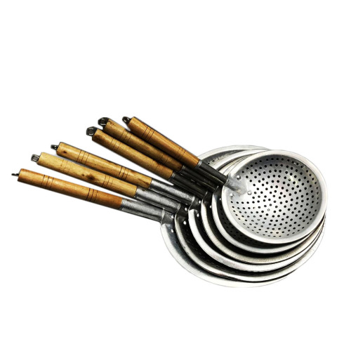 Wood Handle Porous Aluminum Colander Aluminum Fried Colander Kitchen Multi-Purpose Chopsticks Dumpling Spoon RS-8399