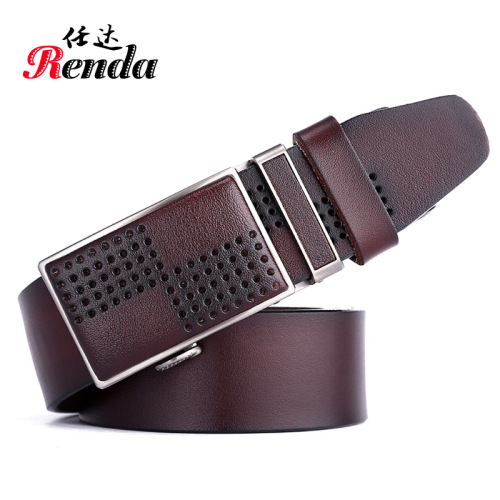 Factory Direct Sales Men‘s New Automatic Slide Fastener Leather Belt Cowhide Retro Business Men‘s Belt