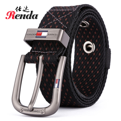 Factory Direct Sales Taobao Hot Sales Men‘s Leather Belt Alloy Pin Buckle Canvas Belt Breathable Nylon Waistband Belt