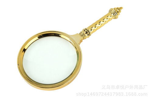 Factory Direct Sales 90mm Handheld Magnifying Glass | 5 Times | Gold Plastic Gold-Plated Flower Handle HD Reading Magnifying Glass