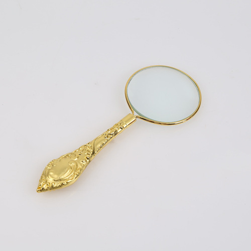 Factory Direct Sales 45mm Gold European Glass Lens Small Flower Handle Boutique Magnifying Glass Relief Handle 18155