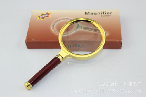 Factory Direct Sales Magnifying Glass HD 10 Times Elderly Reading hand-Held 80mm Imitation Rosewood Handle