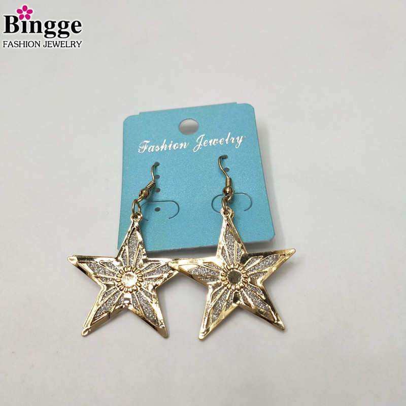 简约韩版小清新个性耳饰可爱女款小星星吊坠金色闪亮亮双层耳环