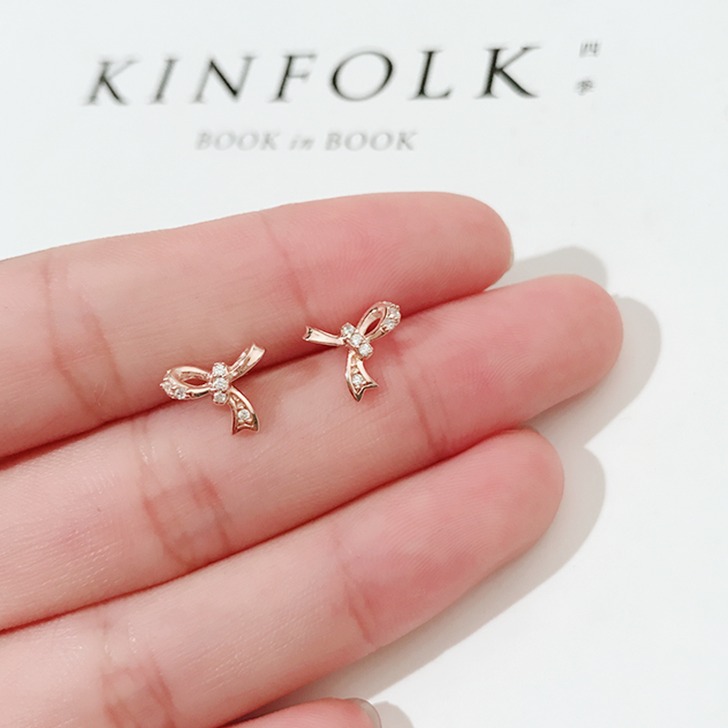 JG绳结耳钉女925银气质玫瑰金韩国个性耳环简约生日礼物女显脸瘦