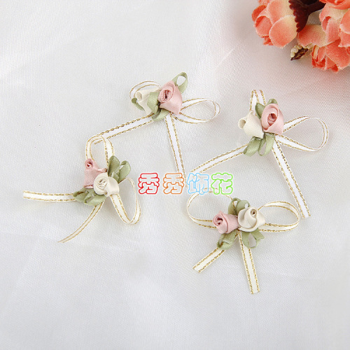 Factory Direct DIY Ornament Accessories golden Edge Bow Tie and Rose Small Bud Flower Children‘s Clothing Small Packaging Accessories 