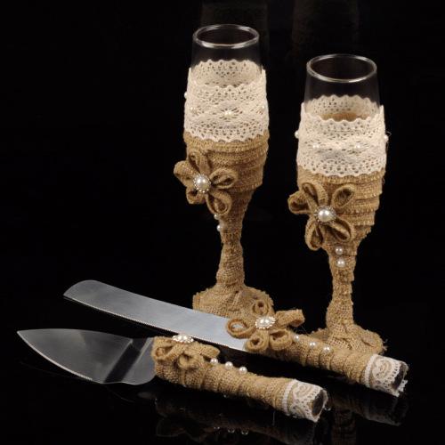 Western-Style Wedding Glass Goblet Cake Knife and Fork Set Stainless Steel Gift Box Wedding Supplies Wholesale