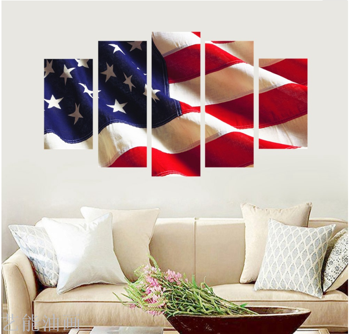 美国国旗装饰画客厅卧室办公室喷印画5拼现代画