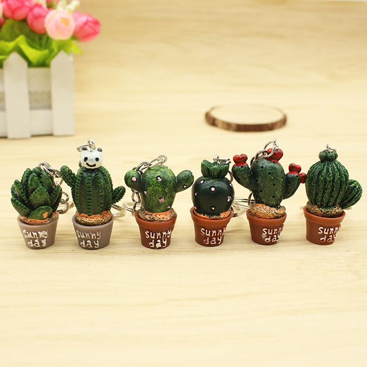 创意仿真迷你植物盆栽仙人掌树脂钥匙扣钥匙链个性小礼品定制批发