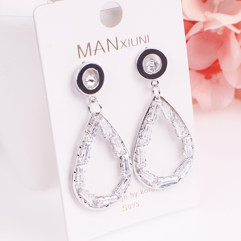 925银饰品个性耳环女长款气质925纯银耳钉圆圈水晶百搭耳坠批发