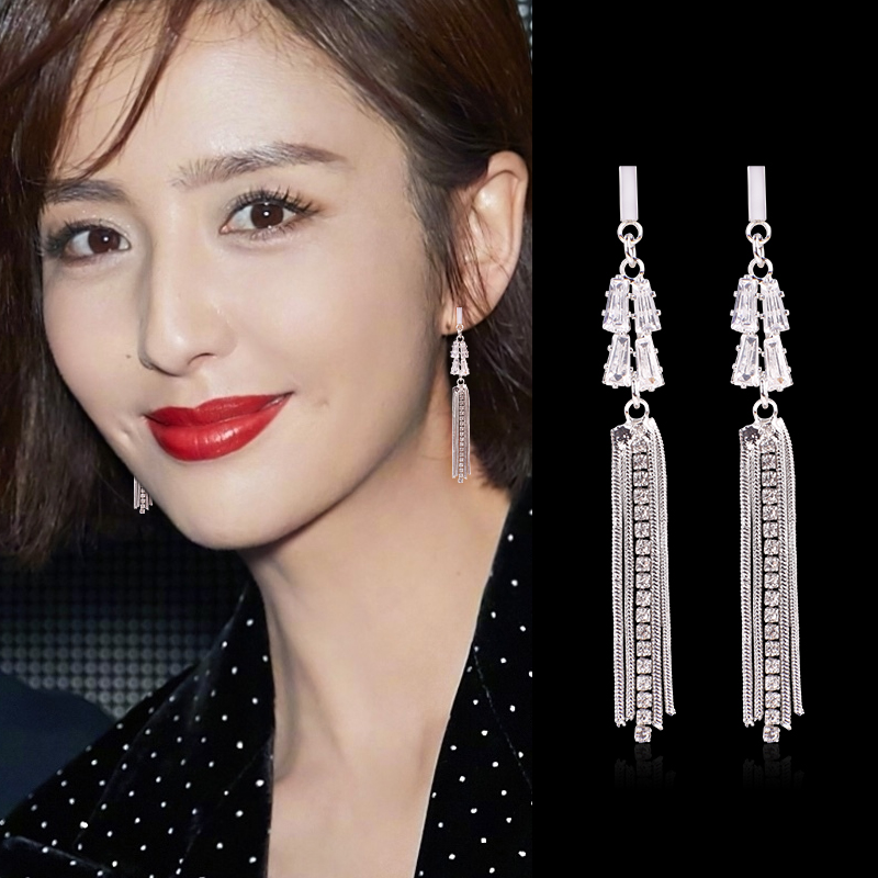 流苏长款纯银耳钉女气质韩国个性百搭水晶耳环显脸瘦简约时尚耳坠