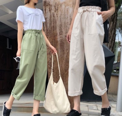 New cotton nine-cent harem pants are stylish and versatile with high-waisted, wide-leg pants and straight leg pants