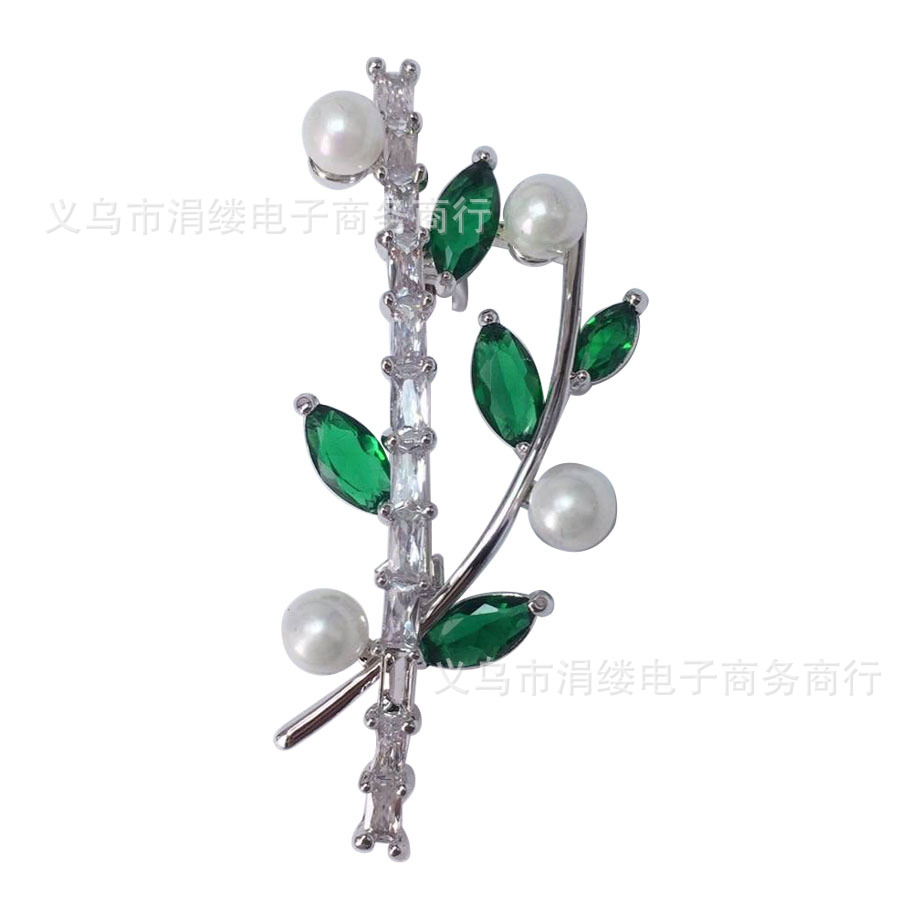时尚大气微镶锆石水晶珍珠富贵竹节胸针开衫别针西装配饰毛衣胸花