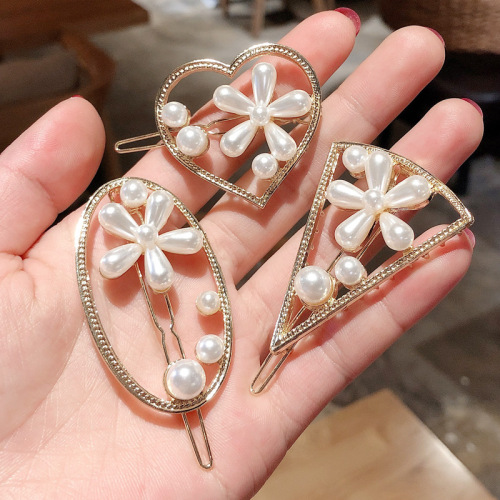 foreign trade french pearl daisy flower hairpin geometric pearl hairpin korean style internet celebrity super fairy sweet bangs clip