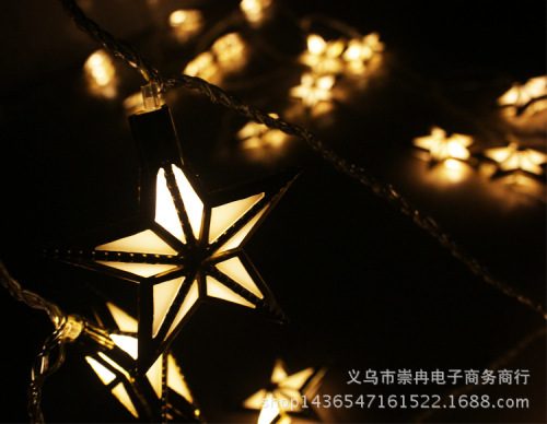 led plating five-pointed star moon lighting chain， christmas wedding holiday decoration star light string lighting chain