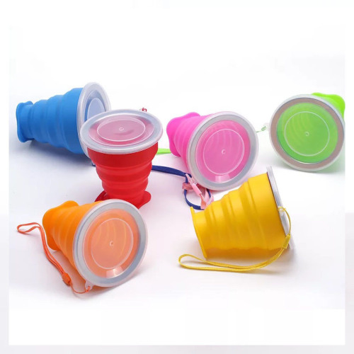 Portable Travel Silicone Folding Adjustable Cup with Lid Travel Foldable Cup Water Cup Que Bottle Gargle Cup