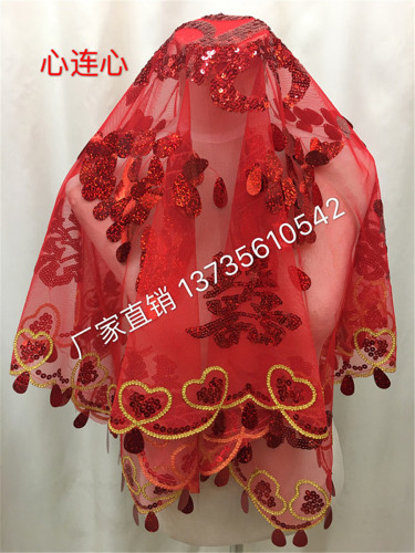 Factory Direct Sales Bride Red Cap Wedding Veil Red Hanging Piece Veil Chinese Wedding Celebration Ceremony Products