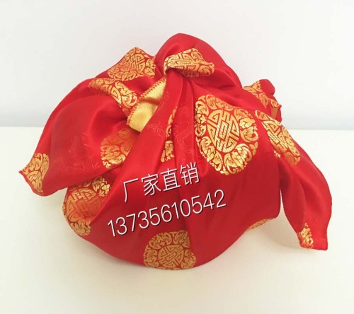 Factory Direct Sales High-Grade Brocade Wedding Baggage Brocade Red Blessing Character Baggage Bride Dowry Supplies