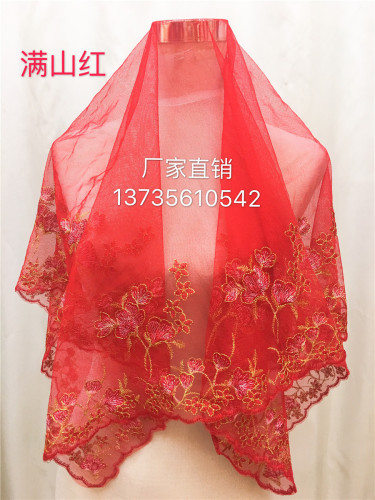 factory direct chinese wedding cover high-grade gold silk embroidery red veil bridal red cap wedding supplies