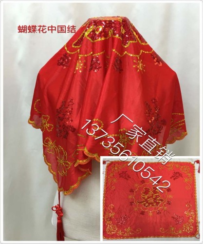 Factory Direct Sales High-End Sequined Embroidered Bridal Chinese Knot Veil Pansy Red Veil Wedding Supplies