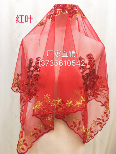 New Factory Direct Sales High-Grade Gold Silk Embroidery Red Veil Bride Red Veil Wedding Celebration Ceremony Products