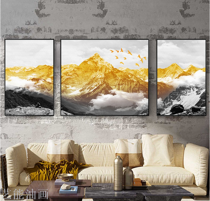 金色雪山之巅鎏金山川会所风水画手绘油画风景画酒店装饰画油画