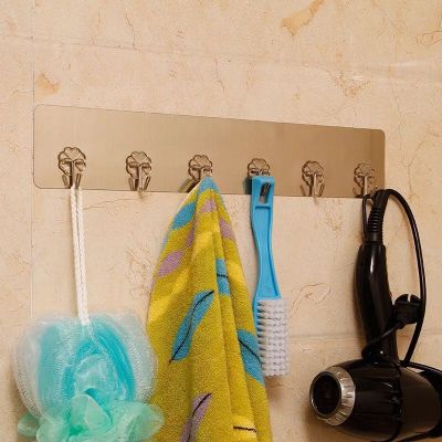 Brushed Silver Seamless Six Row Hook Strong Tracelss Paste Six Hooks New Generation Bathroom Kitchen Sticky Hook Factory Direct Sales