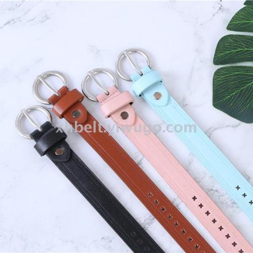 simple candy color all-match belt thin belt when hollow pin buckle korean women