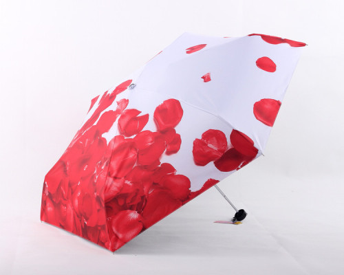 spot rose petals digital printing vinyl full shading five-fold umbrella lightweight folding sun umbrella sun umbrella portable