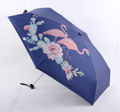 in stock flamingo cartoon vinyl five-fold umbrella sun protection folding light pocket rechar sun umbrella sun umbrella