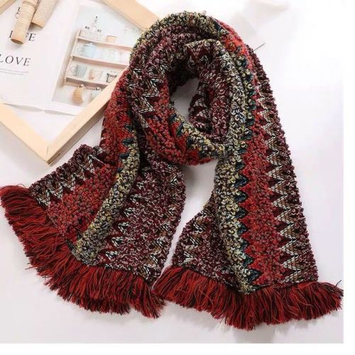 shawl autumn and winter new retro ethnic style knitted wool scarf thickened warm long versatile literary style