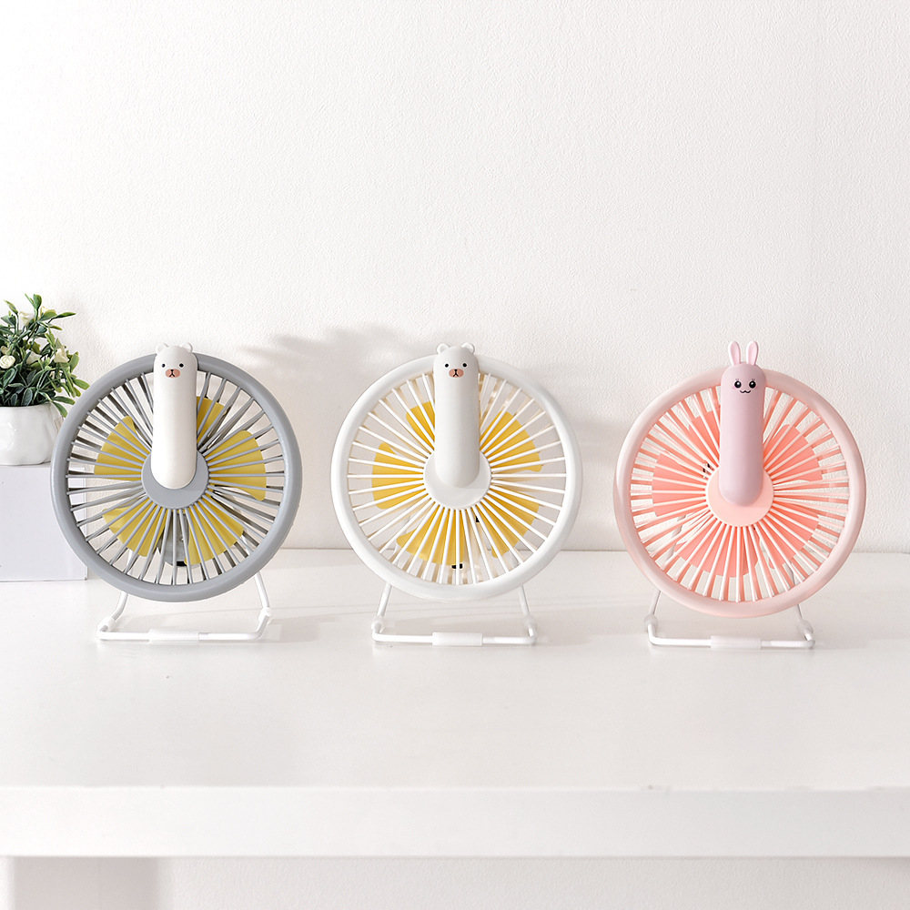 北欧风卡通小灯宠迷你桌面风扇 新款三档调速大风力带夜灯usb风扇