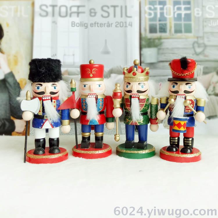 圣诞装饰品木质胡桃夹子国王士兵装饰摆件15CM套四款