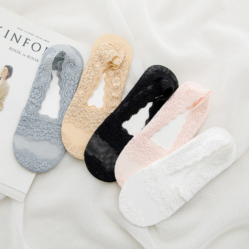 Women‘s Korean-Style Lace Ankle Socks Silicone Non-Slip Low Top Invisible Socks Lace Ankle Socks Summer Thin Socks