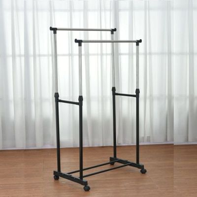 Manufacturer direct landing telescopic double pole clotheshorse stainless steel folding mobile clotheshorse gifts