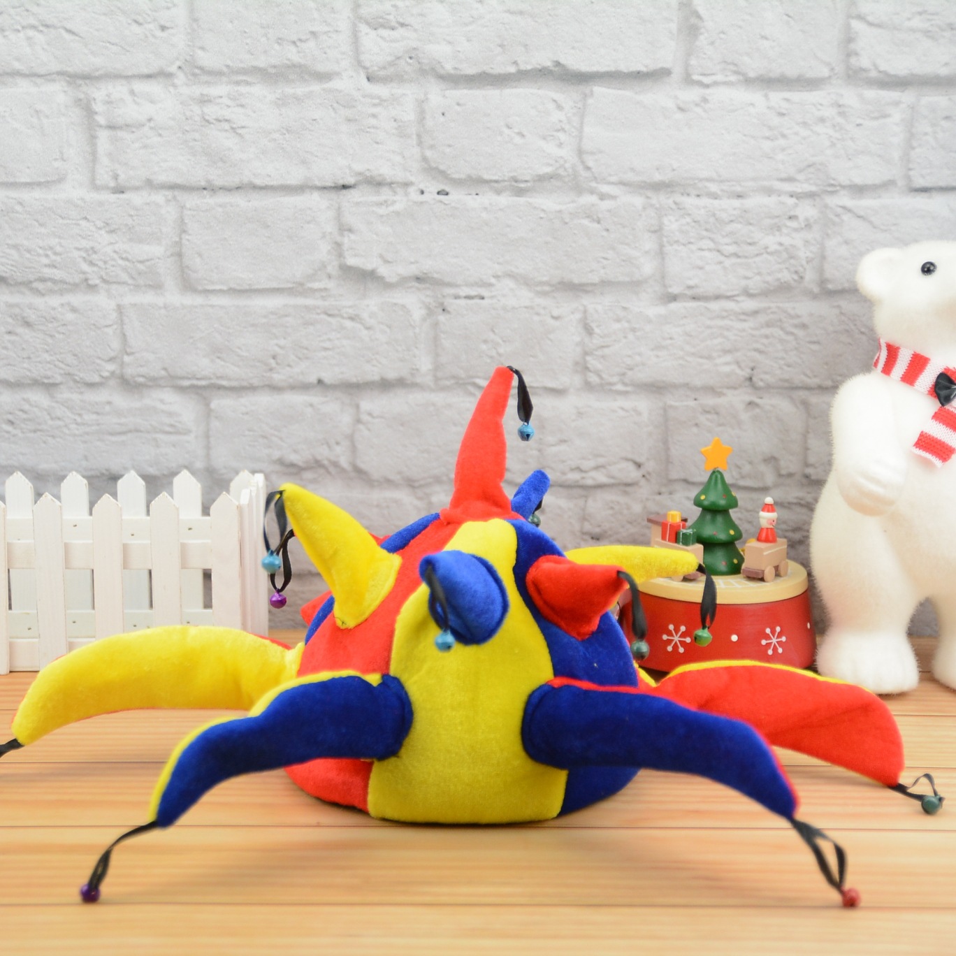 万圣节小丑帽化装舞帽子铃铛个性小丑帽成人小丑装扮条纹小丑帽