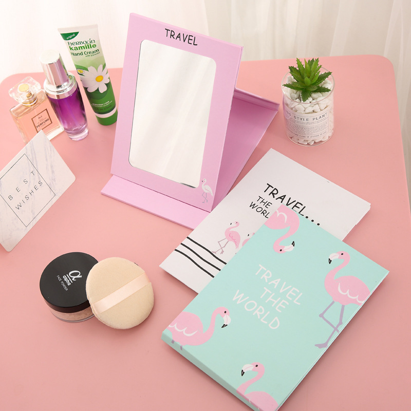 折叠卡通化妆镜大号镜子便携卡通宿舍纸镜随身梳妆镜