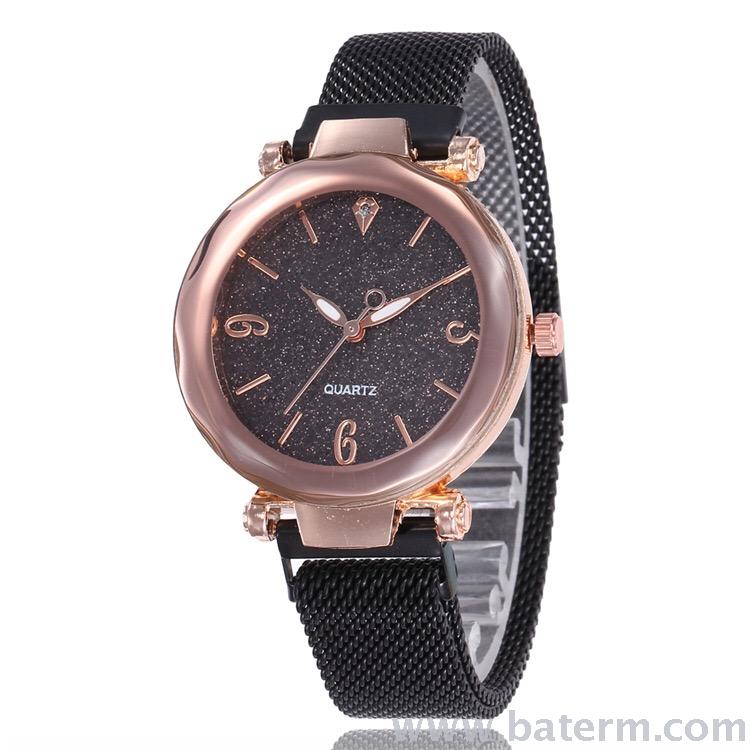 Hot style fashionable hot selling powder crystal face magnet buckle ladies watch milan belt watch