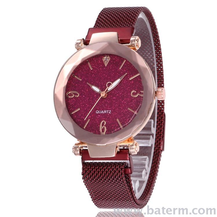 Hot style fashionable hot selling powder crystal face magnet buckle ladies watch milan belt watch