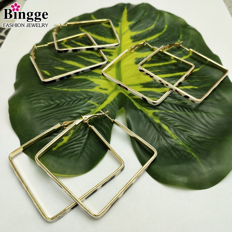 欧美方形菱形夸张大耳环气质个性网红2019年新款潮耳圈3对为一套