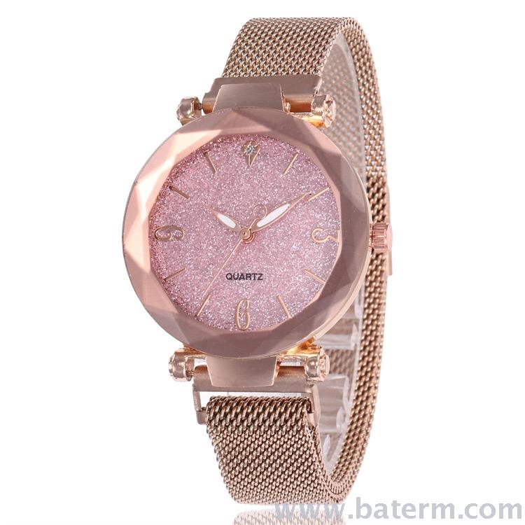 Hot style fashionable hot selling powder crystal face magnet buckle ladies watch milan belt watch