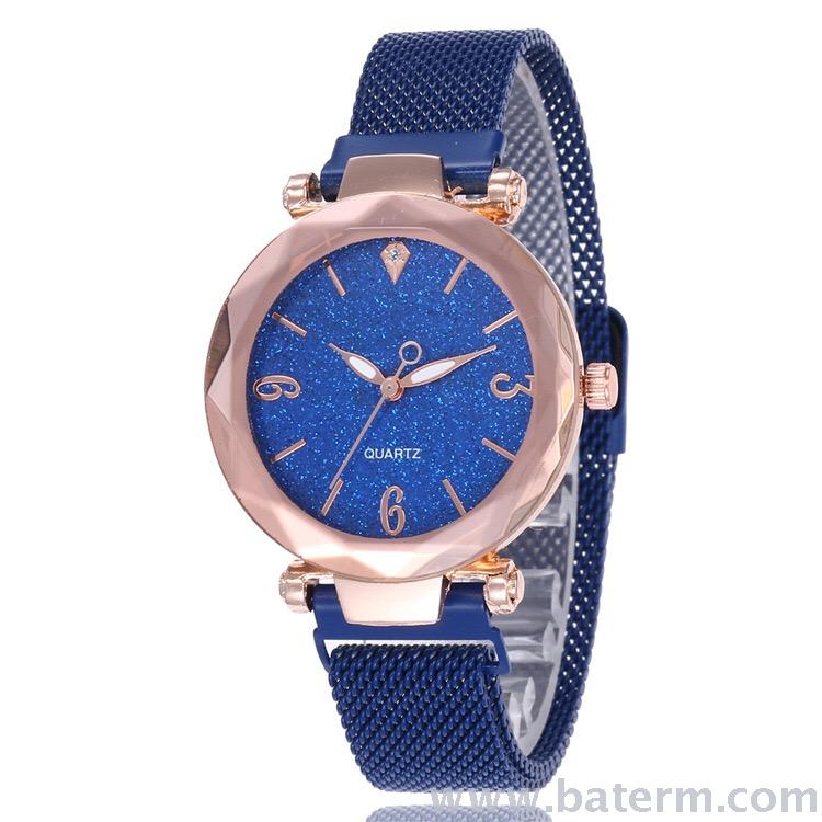 Hot style fashionable hot selling powder crystal face magnet buckle ladies watch milan belt watch